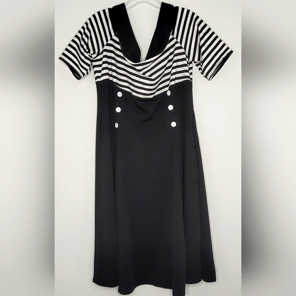 Retro pinup style black and white boat neck sailor dress. 2XL - Picture 1 of 4